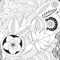 Stock seamless doodle floral black and white pattern. ori