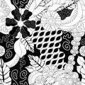 Stock seamless doodle floral pattern. black and white Royalty Free Stock Photo