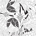 Stock seamless doodle floral pattern, black and white Royalty Free Stock Photo