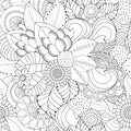 Stock seamless doodle floral pattern. black and white Royalty Free Stock Photo