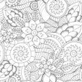 Stock seamless floral black and white doodle pattern.
