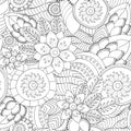 Stock seamless floral black and white doodle pattern. Royalty Free Stock Photo