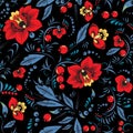 Stock seamless pattern. oriental or russian red flower Royalty Free Stock Photo
