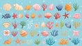 Illustration featuring an array of sea-themed elements against a light blue background Royalty Free Stock Photo