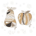 Stock set of fruit with , pear, apple, leaf and flower. h