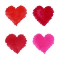 Stock sketch illustration collection of red and pink hearts painted of alcohol ink markers. Watercolor in handdrawn Royalty Free Stock Photo