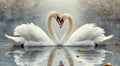 Two mute swans (Cygnus olor) face each other, forming a heart shape with their necks Royalty Free Stock Photo