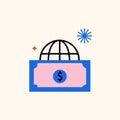 Coloful flat geometric world money illustration with symbols