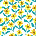 Seamless Yellow Flower Pattern, Floral Prairie Pattern, Vector Illustration EPS 10.