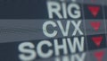 CHEVRON CVX stock ticker on the screen with decreasing arrow. Editorial crisis related 3D rendering