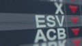 ENSCO ESV stock ticker on the screen with decreasing arrow. Editorial crisis related 3D rendering
