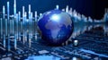 Stock trader analyzing bar graph digital data statistic finance with world map and globe