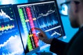 Stock Trader Man Using Multiple Computers Royalty Free Stock Photo
