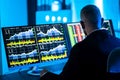 Stock Trader Man Using Multiple Computers Royalty Free Stock Photo