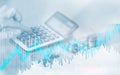 Stock trading candlestick chart and diagrams. Abstract double exposure finance background.