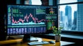 Stock Trading Data Graph On Computer. Photographic Precision in Financial Analysis. Generative AI Royalty Free Stock Photo
