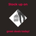 Stock up on great deals today text with caucasian woman holding sale bags on black background