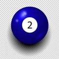 Stock vector of billiard ball number 2. Blue color. Isolated wind object on transparent background Royalty Free Stock Photo