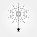 Stock vector black spider on the spider web icon helloween 2