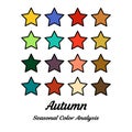 Seasonal color analysis palette for autumn type. Type of female appearance Royalty Free Stock Photo