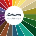 Seasonal color analysis palette for autumn type. Type of female appearance Royalty Free Stock Photo