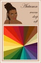 Seasonal color analysis palette for autumn type of female appearance. Face of young african american wom Royalty Free Stock Photo