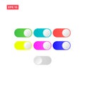 Stock vector flat toggle on and off switch button in seven color