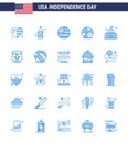 Stock Vector Icon Pack of American Day 25 Blue Signs and Symbols for house; place; flag; usa; ball Royalty Free Stock Photo