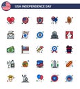 Stock Vector Icon Pack of American Day 25 Flat Filled Line Signs and Symbols for greeting; email; bloons; ice cream; cream