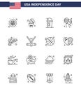 Stock Vector Icon Pack of American Day 16 Line Signs and Symbols for army; gun; american; american; bloons