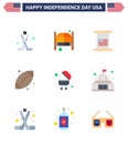 Stock Vector Icon Pack of American Day 9 Line Signs and Symbols for barbecue; sport; entrance; footbal; usa