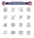 Stock Vector Icon Pack of American Day 16 Line Signs and Symbols for american; american; cola; video; movis
