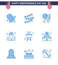 Stock Vector Icon Pack of American Day 9 Line Signs and Symbols for cook; barbecue; bloons; space; landmark