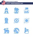 Stock Vector Icon Pack of American Day 9 Line Signs and Symbols for money; states; cake; limonade; america