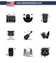 Stock Vector Icon Pack of American Day 9 Line Signs and Symbols for american; music; drink; guiter; star Royalty Free Stock Photo