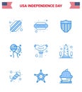 Happy Independence Day 9 Blues Icon Pack for Web and Print sausage; food; shield; american; bloons