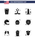 Stock Vector Icon Pack of American Day 9 Line Signs and Symbols for sport; football; america; american; usa