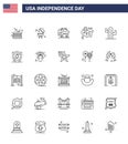 Stock Vector Icon Pack of American Day 25 Line Signs and Symbols for american; usa; elephent; cactus; map