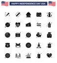 Stock Vector Icon Pack of American Day 25 Solid Glyph Signs and Symbols for building; date; cake; day; thanksgiving