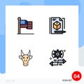 Stock Vector Icon Pack of 4 Line Signs and Symbols for american, animals, usa, pencil, indian