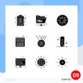 Stock Vector Icon Pack of 9 Line Signs and Symbols for award, website, bloody eyeball, missing, scary eye