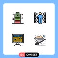 Stock Vector Icon Pack of 4 Line Signs and Symbols for battery, computer, low, complication, study
