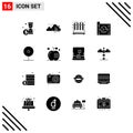 Universal Icon Symbols Group of 16 Modern Solid Glyphs of cctv, network, chemistry, file, data
