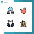 Stock Vector Icon Pack of 4 Line Signs and Symbols for cloud, jewelry, apple, earring, bag