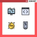 Stock Vector Icon Pack of 4 Line Signs and Symbols for coding, droop, web development, system, diamonds
