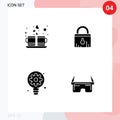 Stock Vector Icon Pack of 4 Line Signs and Symbols for coffee, creative, drink, security, bulb Royalty Free Stock Photo