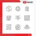 Stock Vector Icon Pack of 9 Line Signs and Symbols for communication, propose, healthcare, love, rose