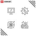 Stock Vector Icon Pack of 4 Line Signs and Symbols for computer, economy, development, production, agriculture