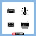 Stock Vector Icon Pack of 4 Line Signs and Symbols for cooker, audio, kitchen, thermometer, compact