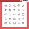 Stock Vector Icon Pack of 25 Line Signs and Symbols for course, money, bacteria, cheaque, jewel